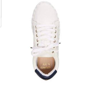 White, Navy, Gold Sneakers